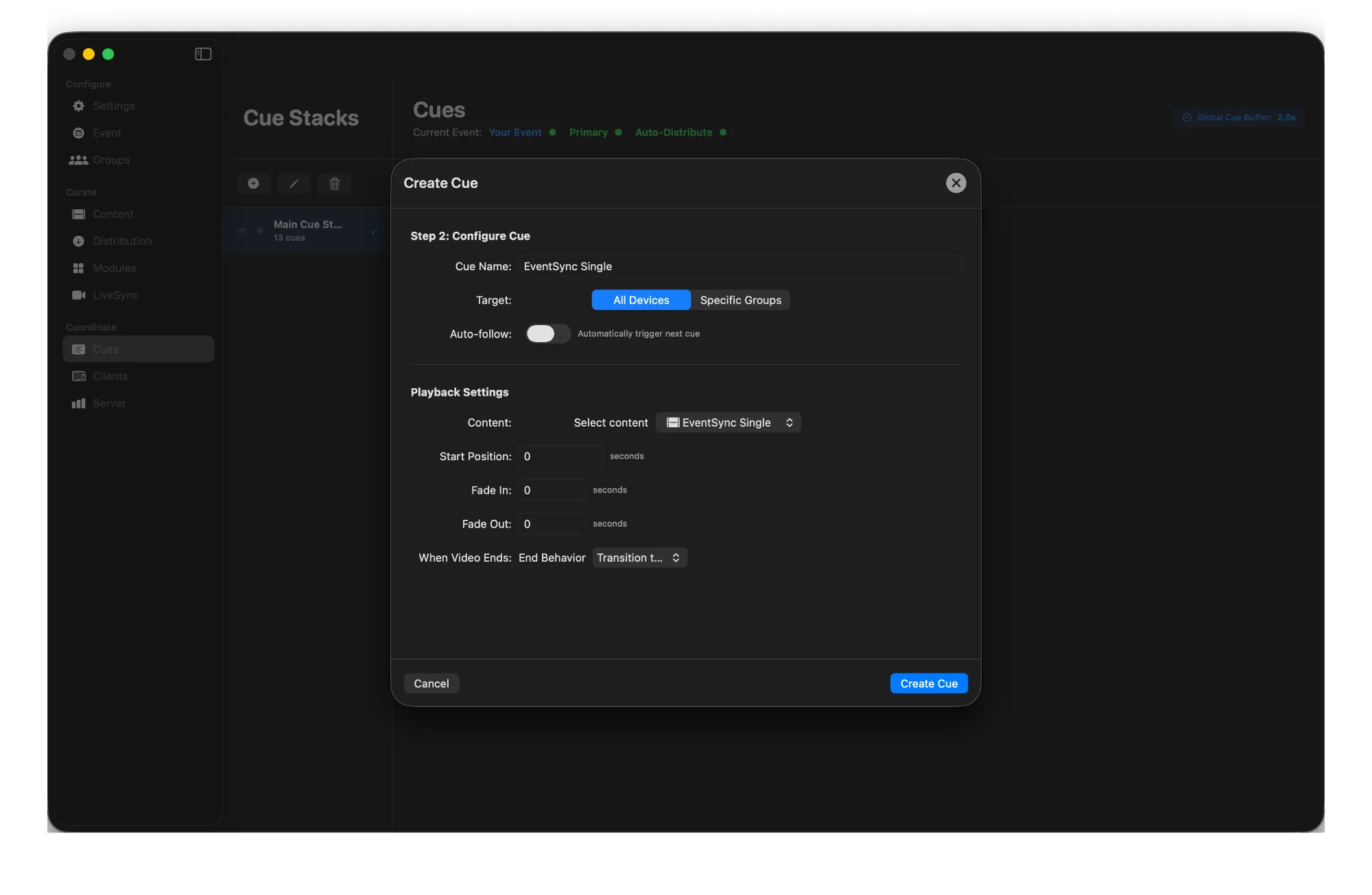 Video Cue Configuration