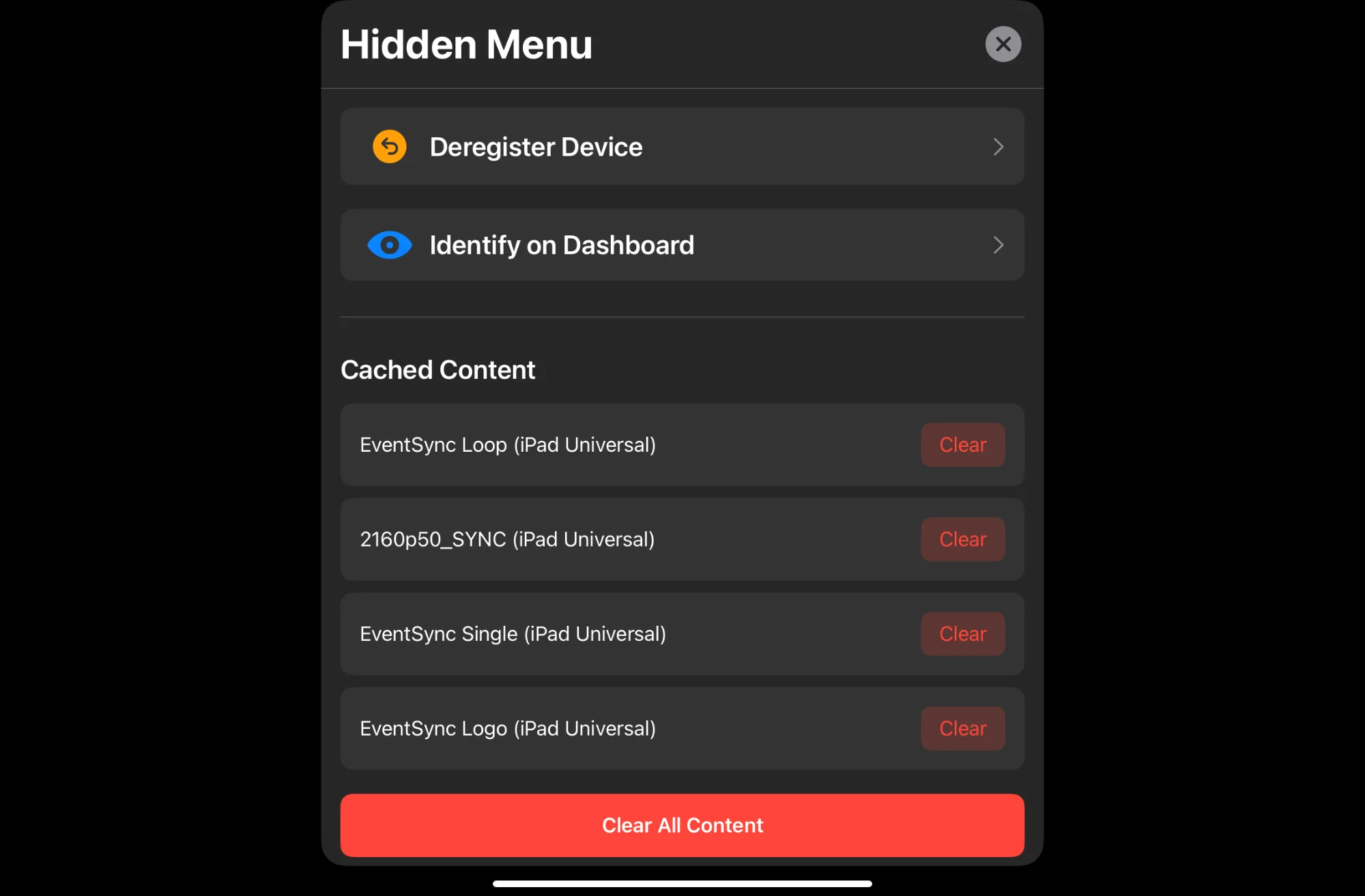 iPad Operator Menu