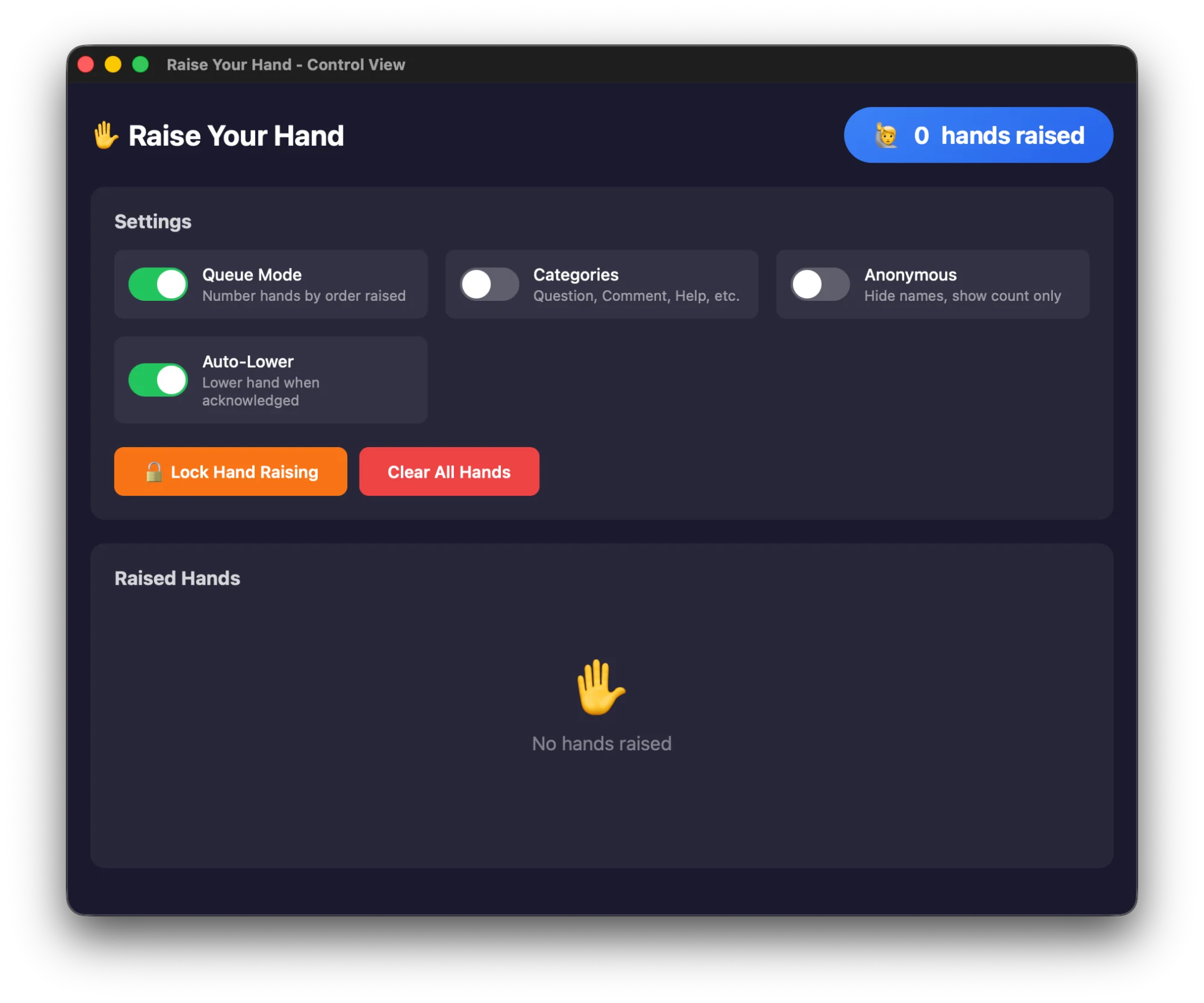Raise Your Hand - Control