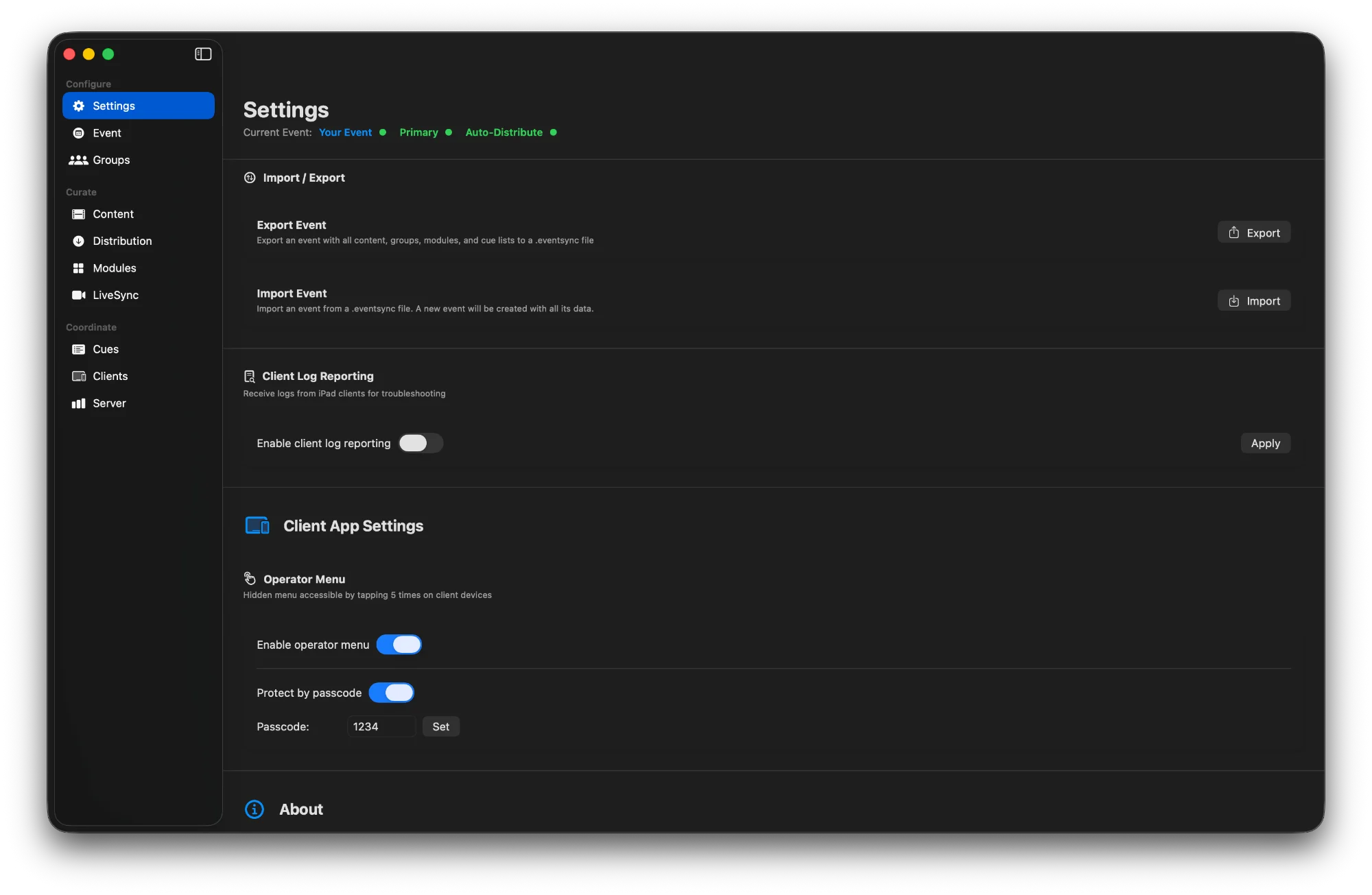 Settings - Client App Settings