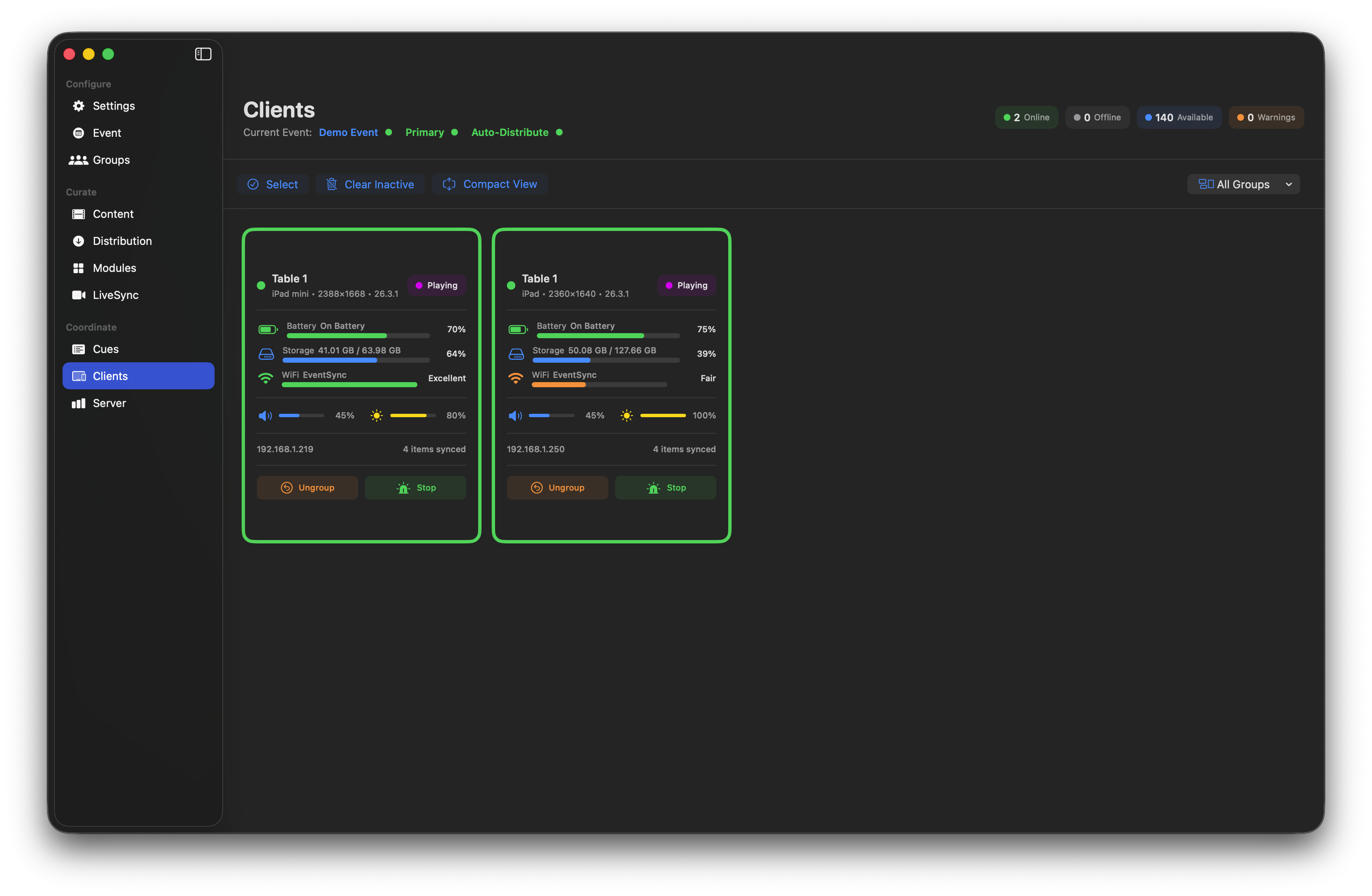 Compact clients view