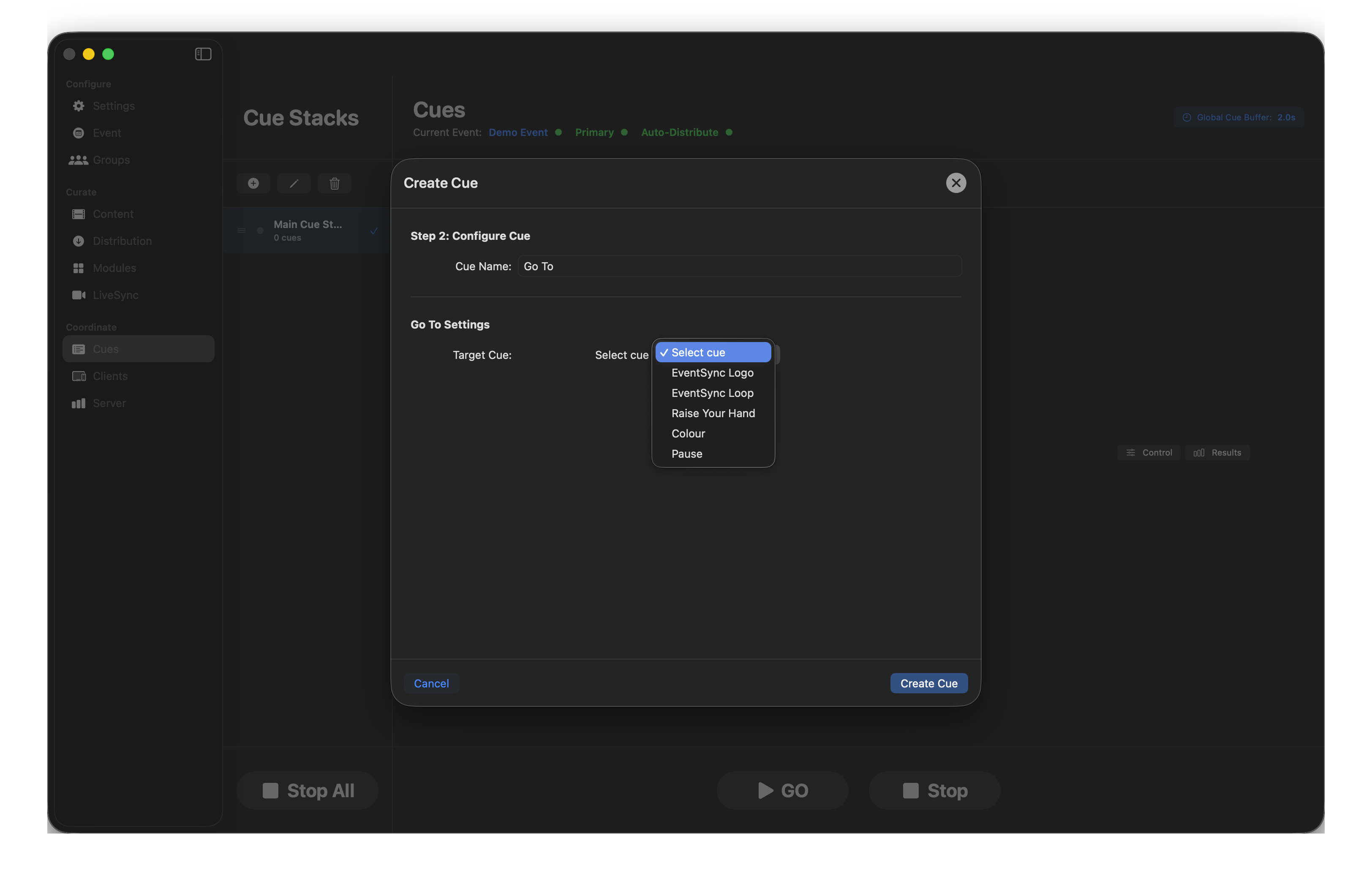Go To cue — picker