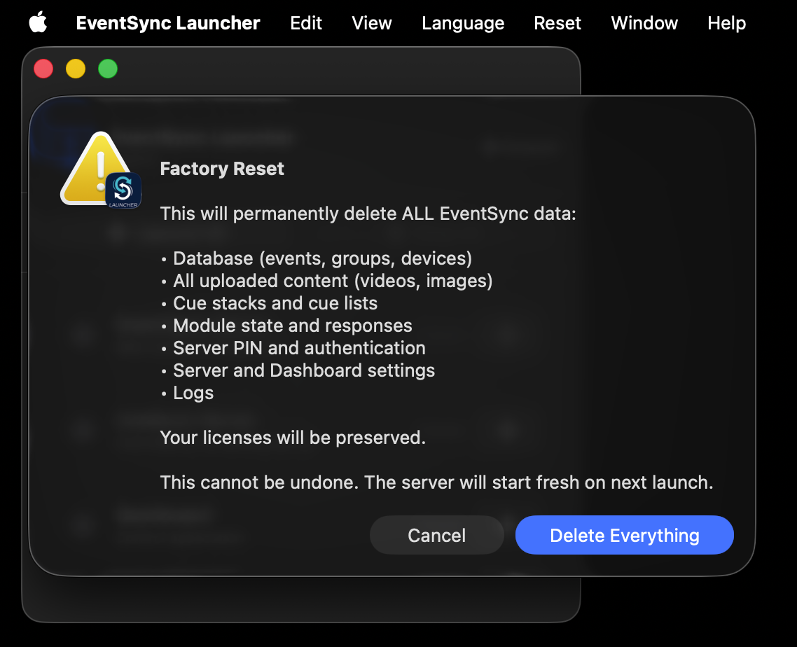 Factory Reset confirmation