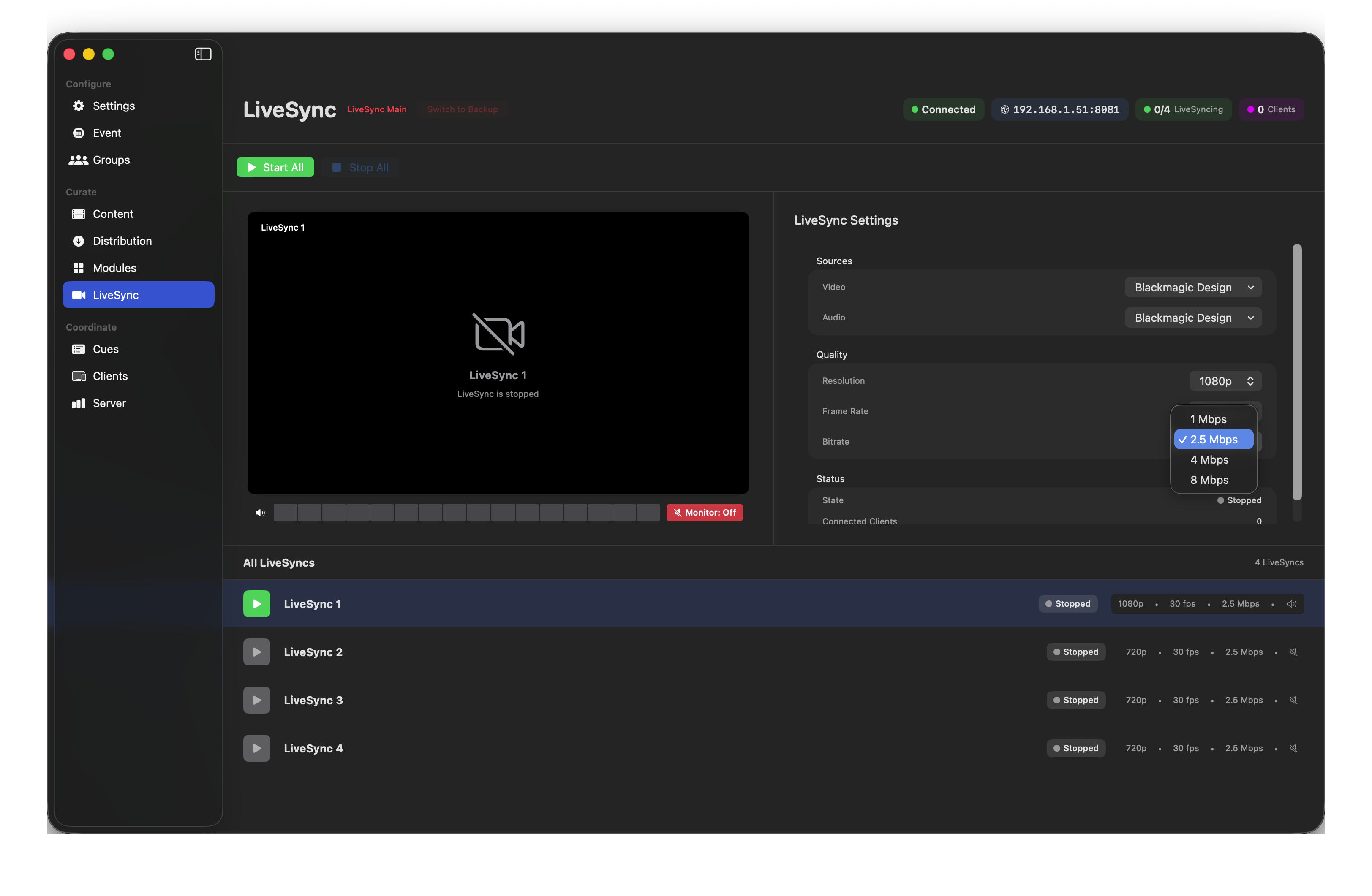 Bitrate options
